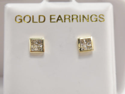 Real 10k Solid Yellow Gold Push Post Square Stud Earrings