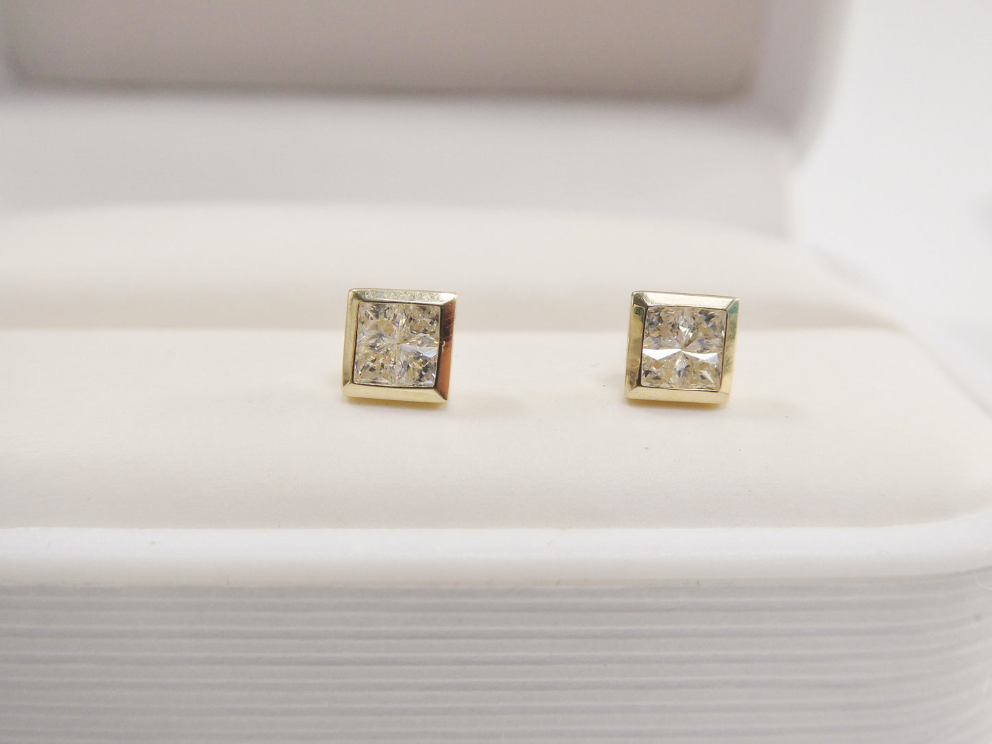 Real 10k Solid Yellow Gold Push Post Square Stud Earrings