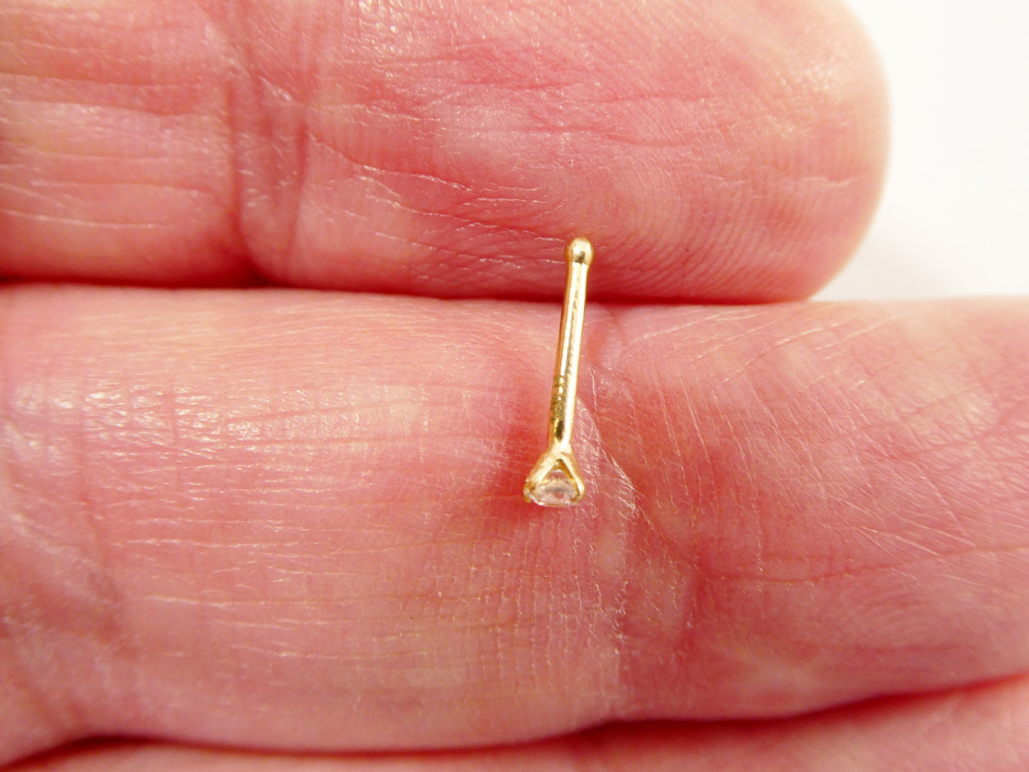 14k Real Solid Yellow Gold 2MM Long Post Nose Ring