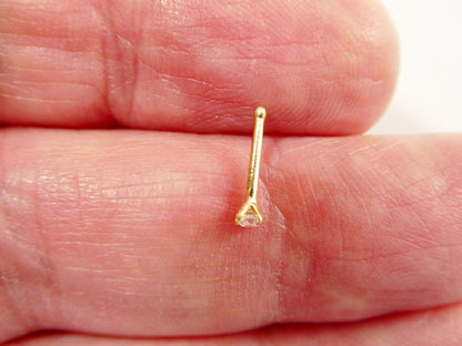 14k Real Solid Yellow Gold 2MM Long Post Nose Ring