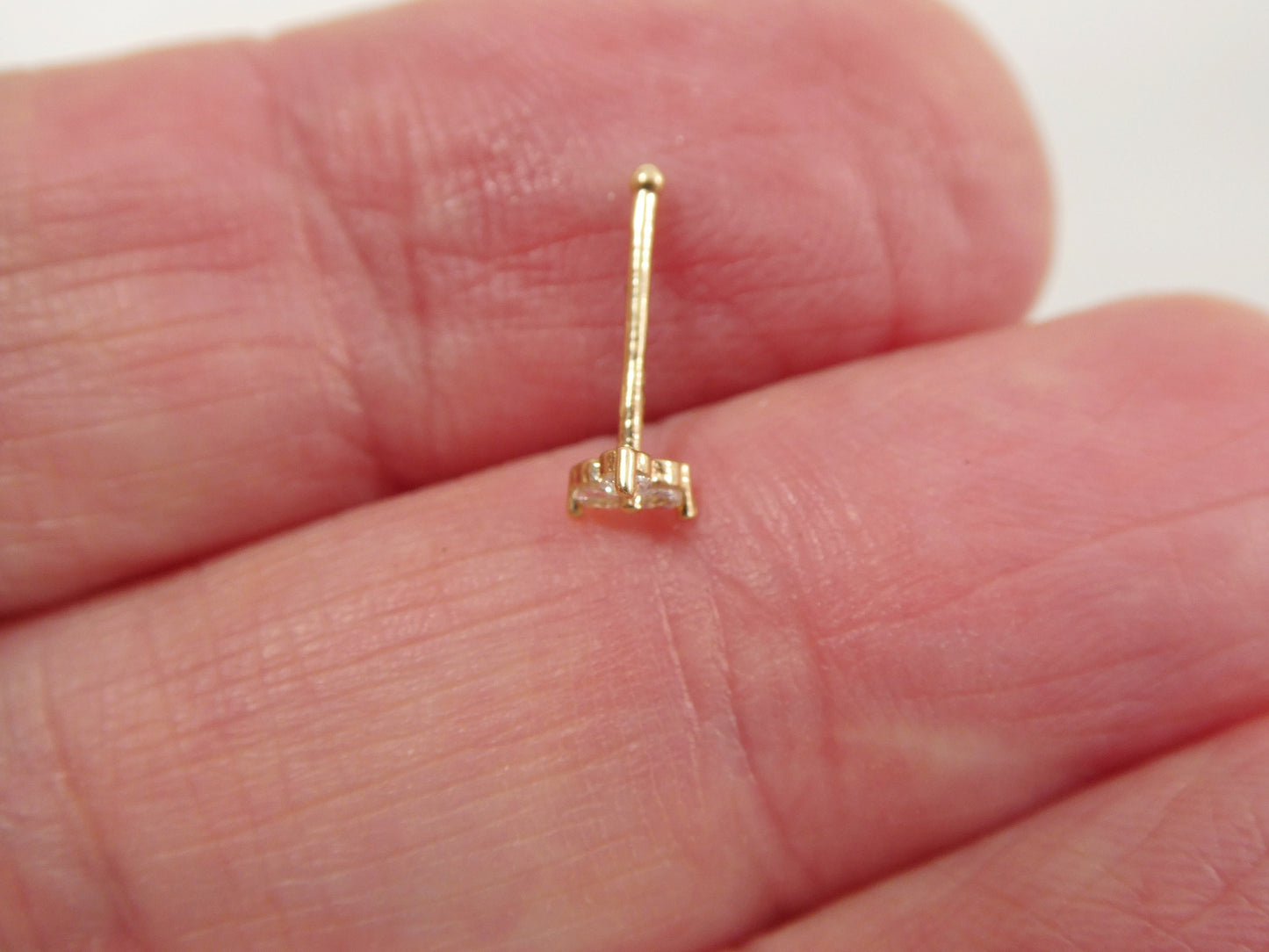 14k Real Solid Yellow Gold Triangle Long Stud Nose Rings