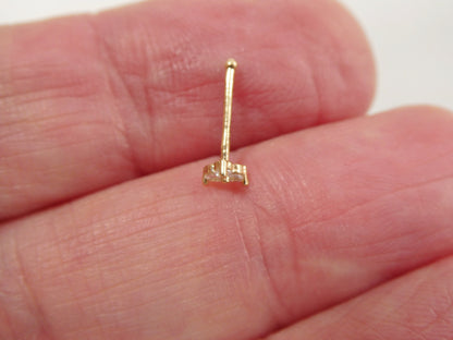 14k Real Solid Yellow Gold Triangle Long Stud Nose Rings