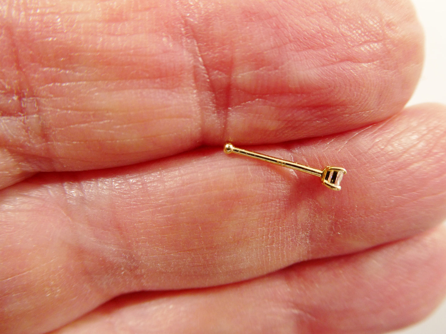 14k real solid yellow gold 2MM stone long post square stud nose ring