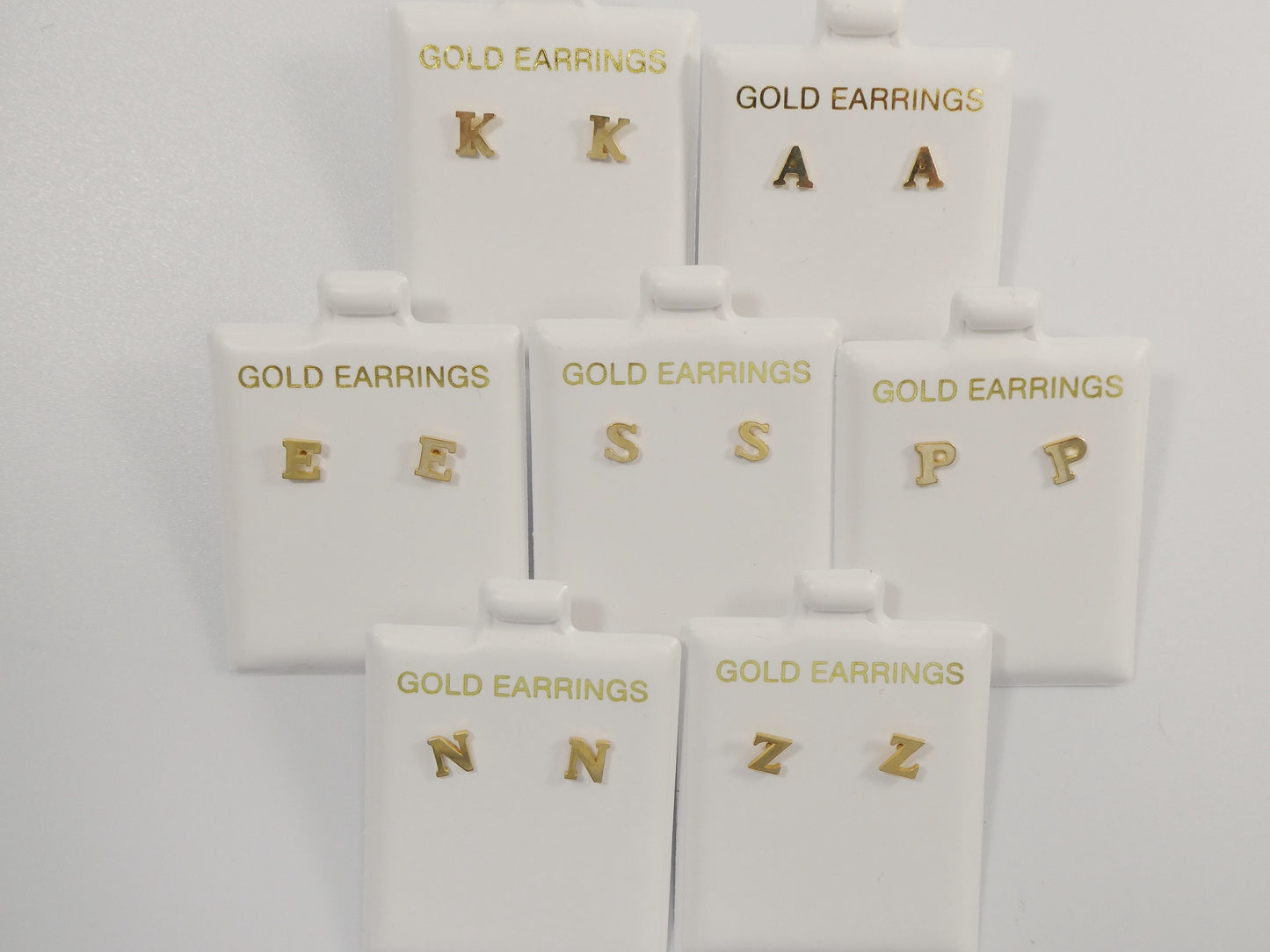 10k real solid yellow gold plain initial letter stud pair earrings