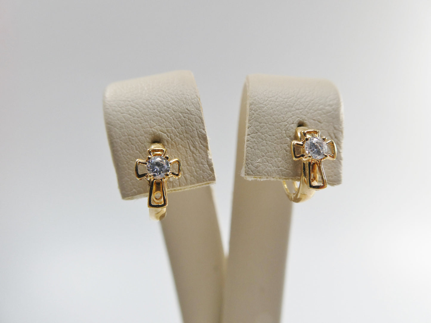 10k Real Solid Yellow Gold Small Huggie Cross Hoop Fancy Earrings