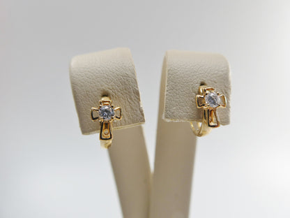10k Real Solid Yellow Gold Small Huggie Cross Hoop Fancy Earrings