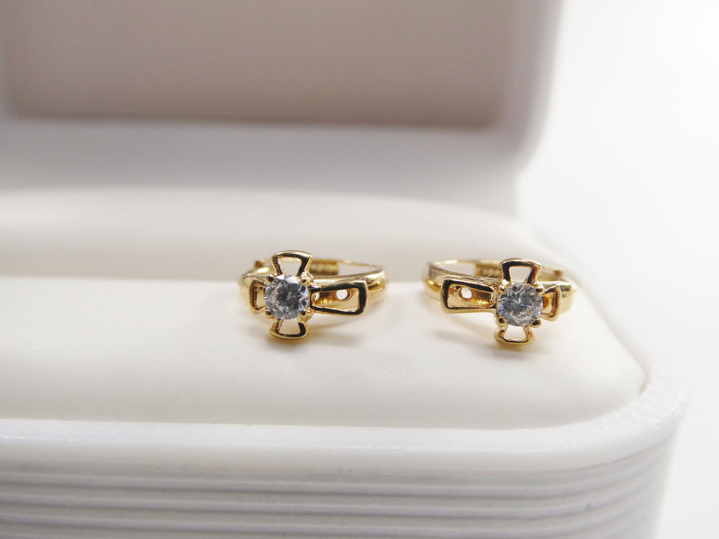 10k Real Solid Yellow Gold Small Huggie Cross Hoop Fancy Earrings