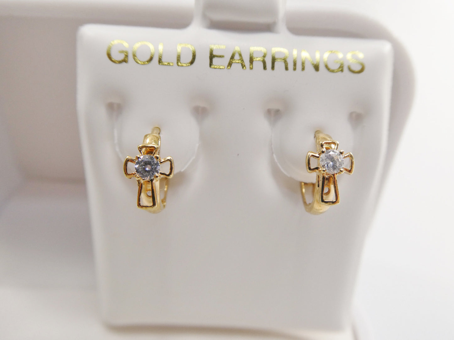 10k Real Solid Yellow Gold Small Huggie Cross Hoop Fancy Earrings