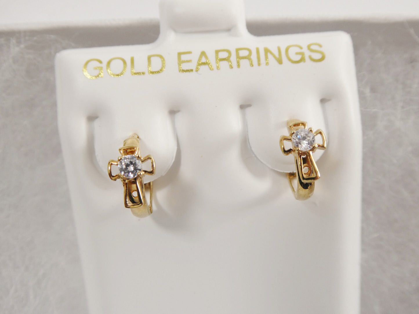 10k Real Solid Yellow Gold Small Huggie Cross Hoop Fancy Earrings