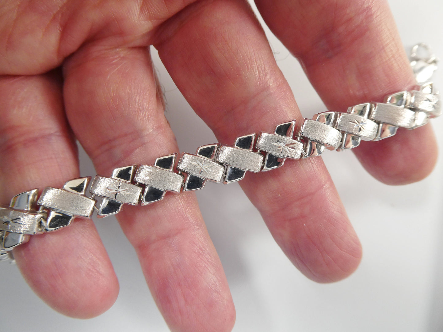 Sterling Silver X Link Necklace Bracelet Set - White Gold Tone
