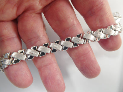 Sterling Silver X Link Necklace Bracelet Set - White Gold Tone