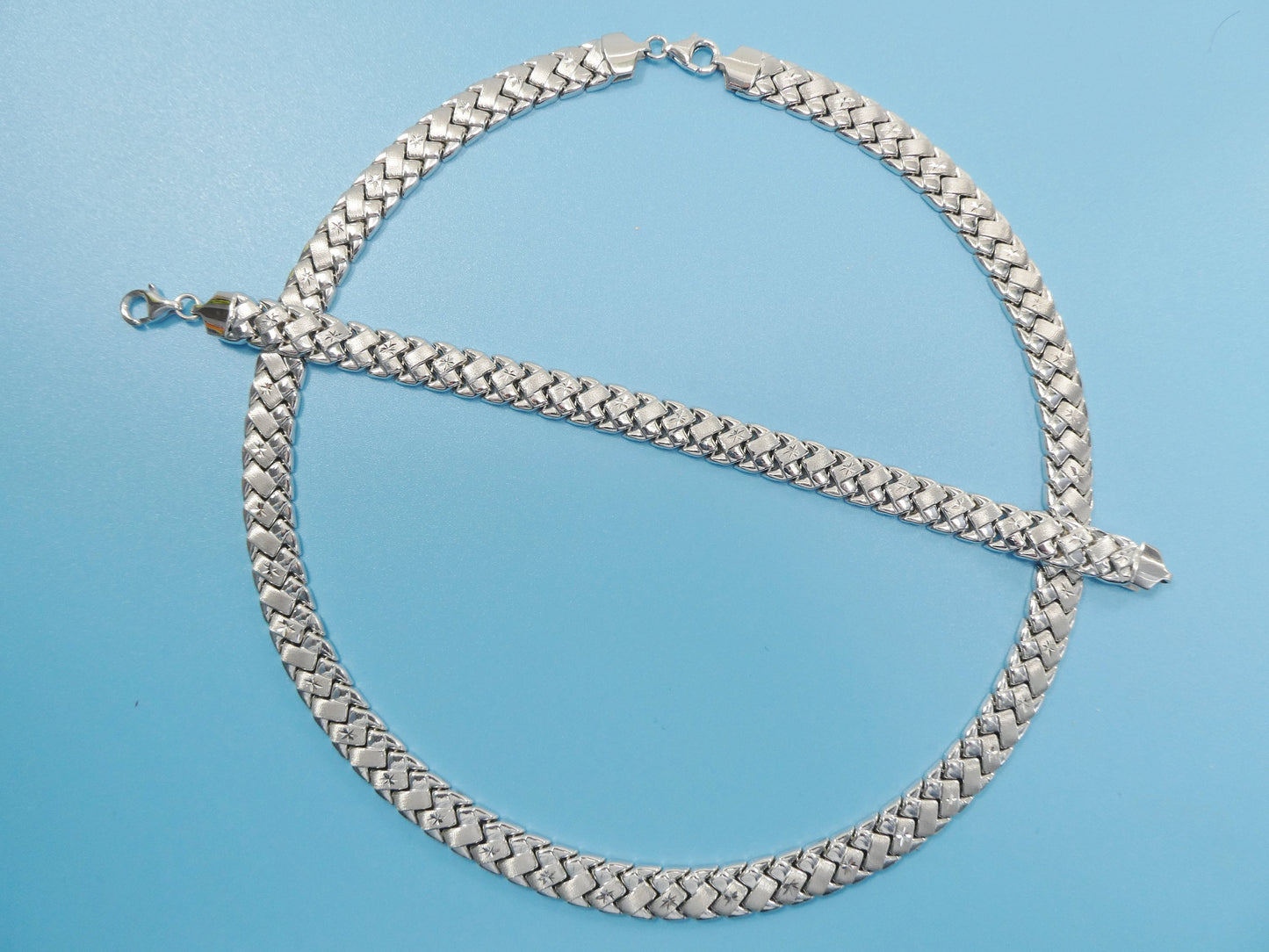 Sterling Silver Basket Style Necklace Bracelet Set - 14k White Gold Tone