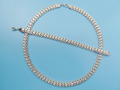 Sterling Silver Basket Style Necklace Bracelet Set - 14k White Gold Tone