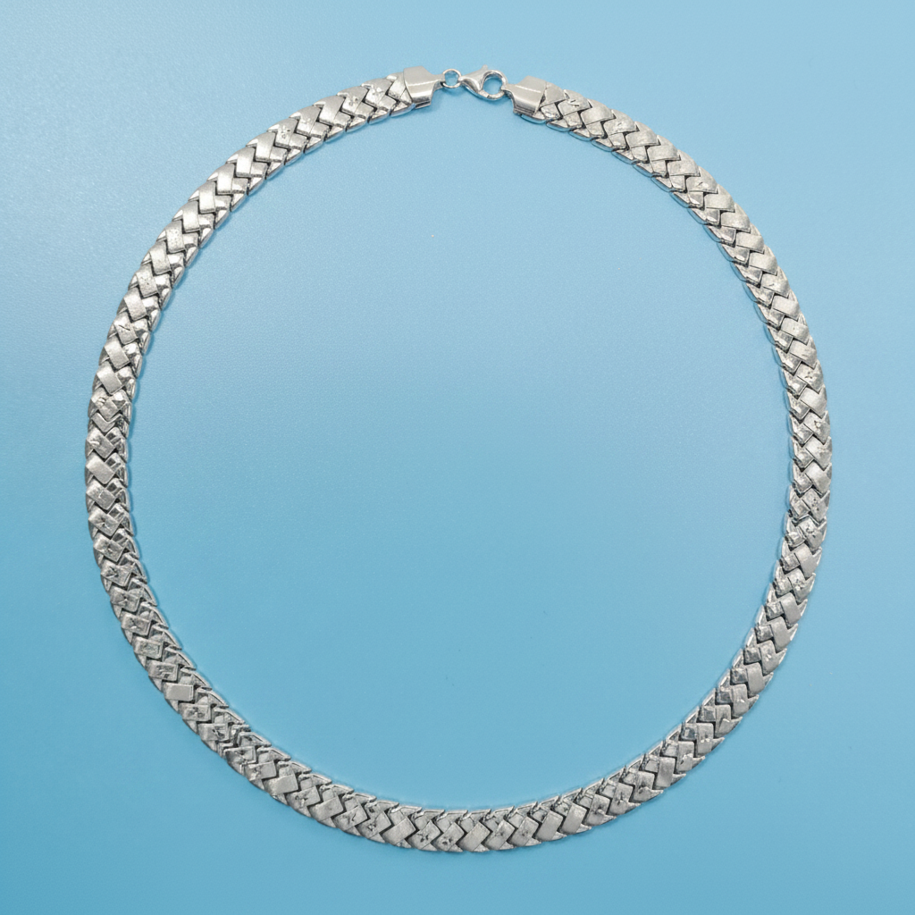Sterling Silver Basket Style Necklace Bracelet Set - 14k White Gold Tone