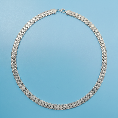 Sterling Silver Basket Style Necklace Bracelet Set - 14k White Gold Tone