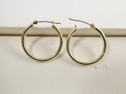 14K Solid Yellow Gold Hoop Earrings: High Polish, 22mm