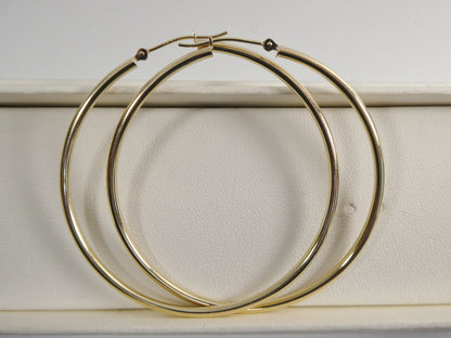 14K Solid Yellow Gold Hoop Earrings: High Polish, 50mm