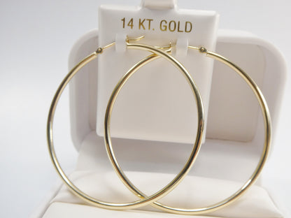 14K Solid Yellow Gold Hoop Earrings: High Polish, 50mm