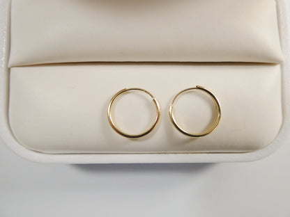 Real 14k Solid Yellow Gold 12mm Endless Small Hoop Lightweight Hoop Earrings