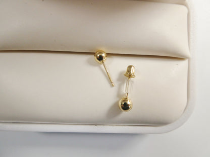 14k Solid Yellow Gold 4mm Screw Post Ball Earrings