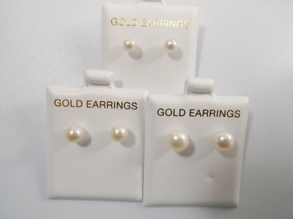 Real 10k Solid Yellow Gold Original Pearl Push Post Stud Earrings