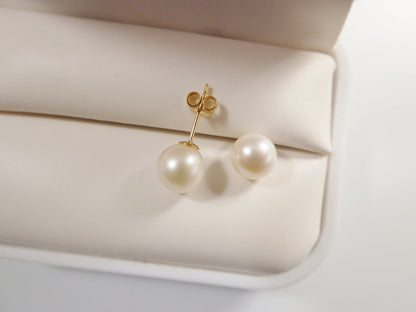 Real 10k Solid Yellow Gold Original Pearl Push Post Stud Earrings