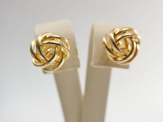 real 10k solid yellow gold push post medium size love knot stud earrings