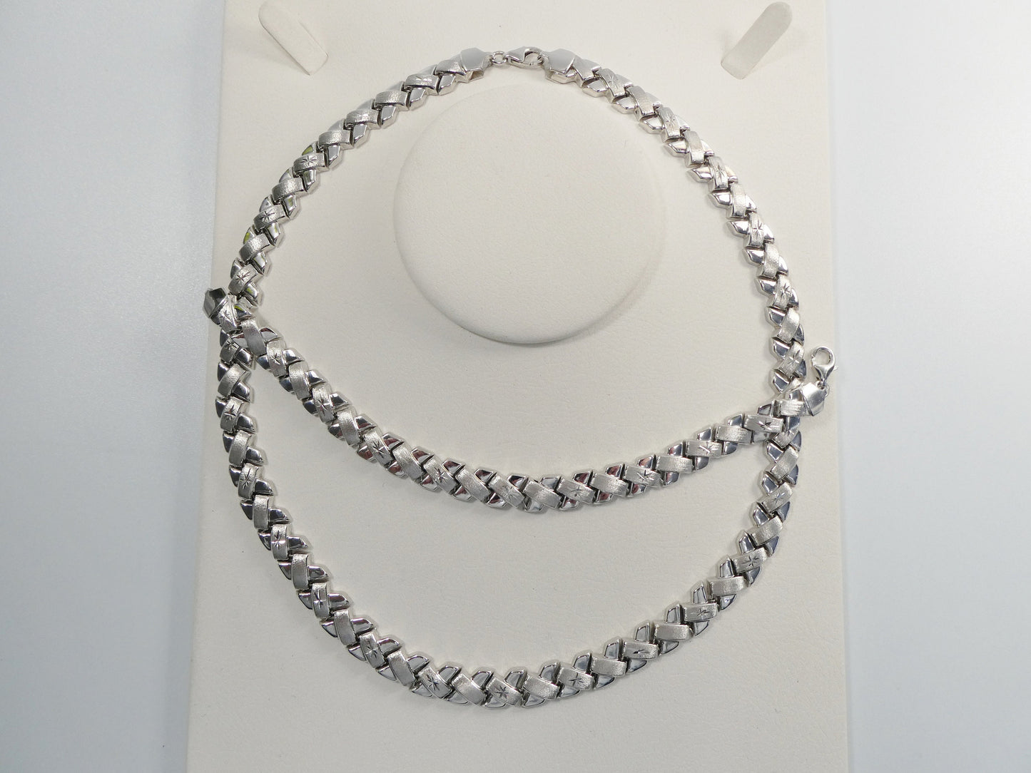 Sterling Silver X Link Necklace Bracelet Set - White Gold Tone