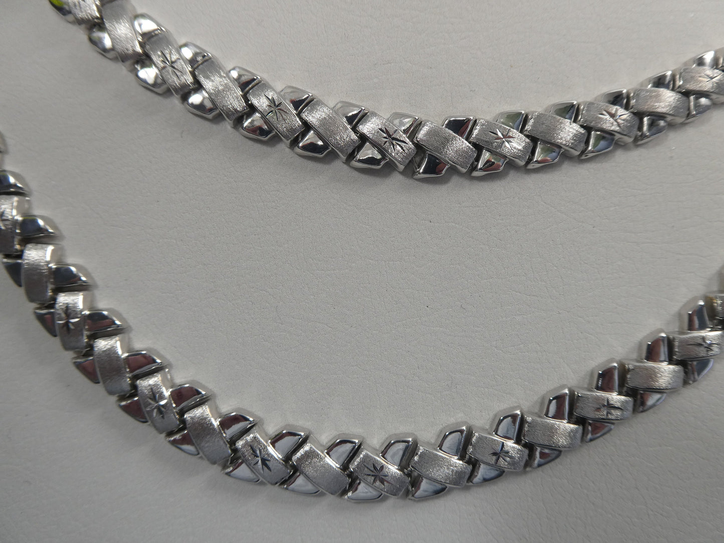 Sterling Silver X Link Necklace Bracelet Set - White Gold Tone
