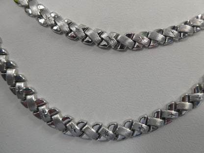 Sterling Silver X Link Necklace Bracelet Set - White Gold Tone