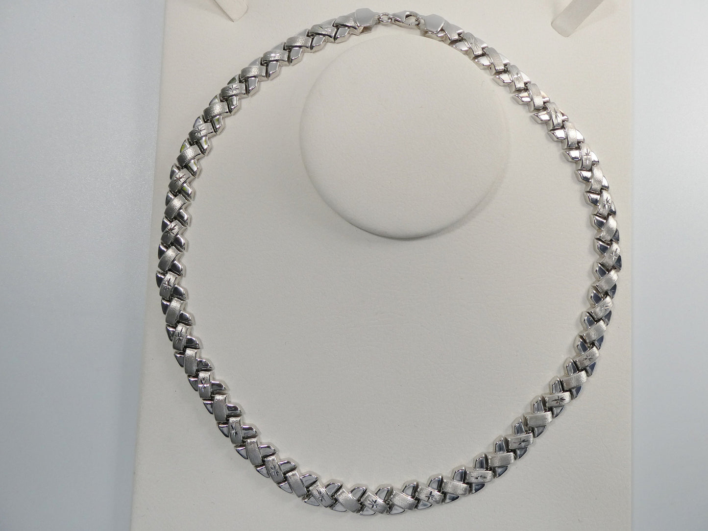Sterling Silver X Link Necklace Bracelet Set - White Gold Tone
