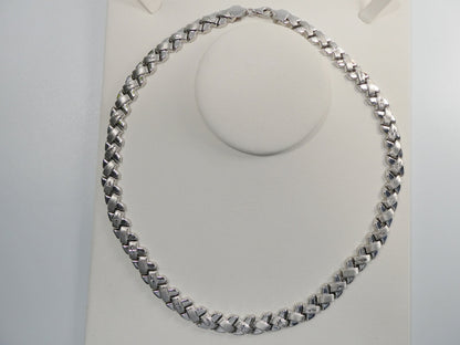 Sterling Silver X Link Necklace Bracelet Set - White Gold Tone