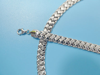 Sterling Silver Basket Style Necklace Bracelet Set - 14k White Gold Tone