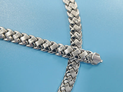 Sterling Silver Basket Style Necklace Bracelet Set - 14k White Gold Tone