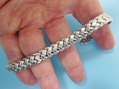 Sterling Silver Basket Style Necklace Bracelet Set - 14k White Gold Tone
