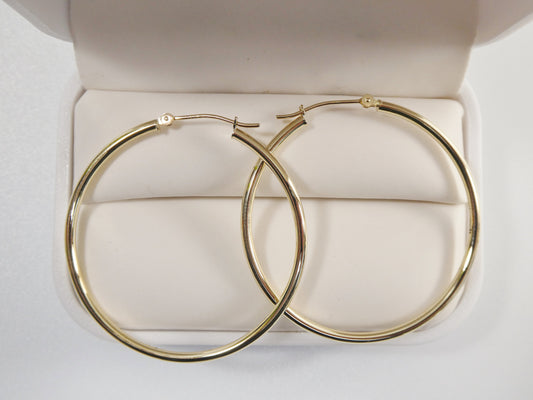 14K Solid Yellow Gold Hoop Earrings, 40mm