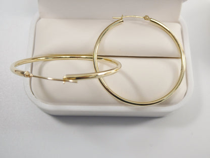 14K Solid Yellow Gold Hoop Earrings, 40mm