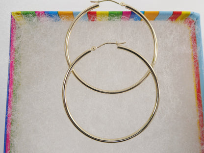 14K Solid Yellow Gold Hoop Earrings: High Polish, 45mm