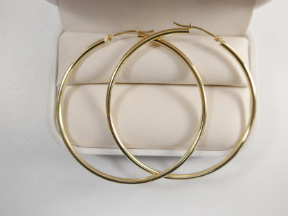 14K Solid Yellow Gold Hoop Earrings: High Polish, 50mm