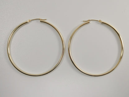 14K Solid Yellow Gold Hoop Earrings: High Polish, 50mm