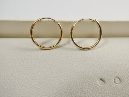 Real 14k Solid Yellow Gold 12mm Endless Small Hoop Lightweight Hoop Earrings