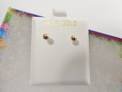 14k Solid Yellow Gold 4mm Screw Post Ball Earrings