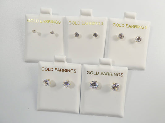 10k solid yellow gold screw post round stone cz stud basket earrings