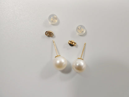 Real 10k Solid Yellow Gold Original Pearl Push Post Stud Earrings