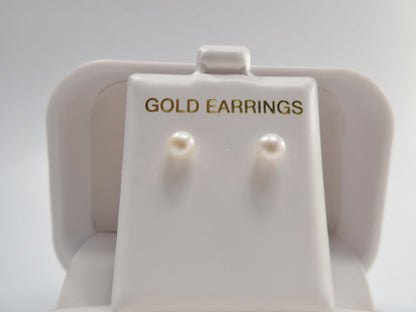 Real 10k Solid Yellow Gold Original Pearl Push Post Stud Earrings