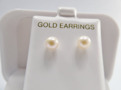 Real 10k Solid Yellow Gold Original Pearl Push Post Stud Earrings