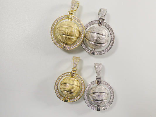 real 925 sterling silver basket ball charm pendent 14k yellow gold finish