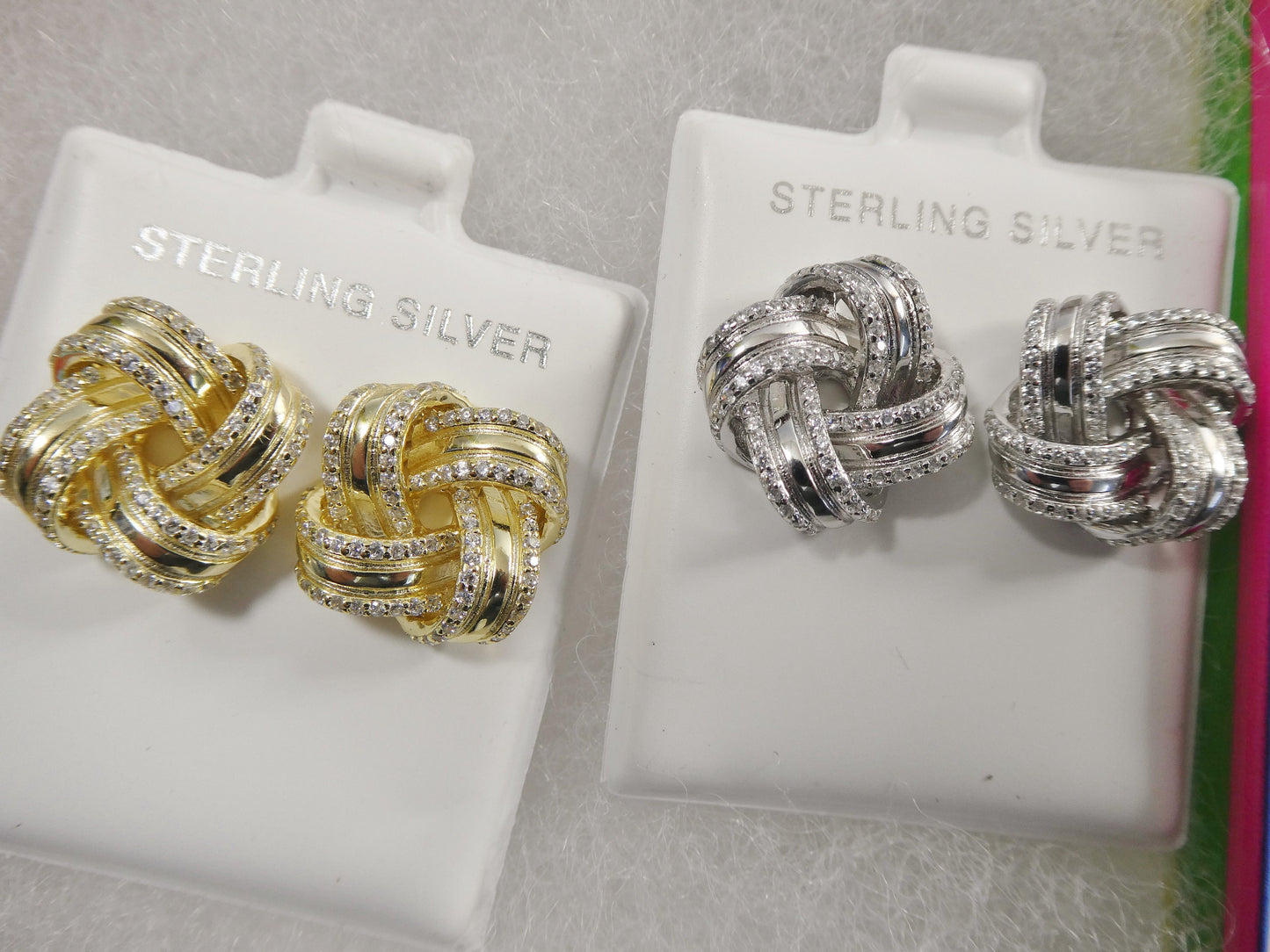 Real 925 Sterling Silver Love Knot Style 14k Yellow Gold Color Finish Push Post Earrings