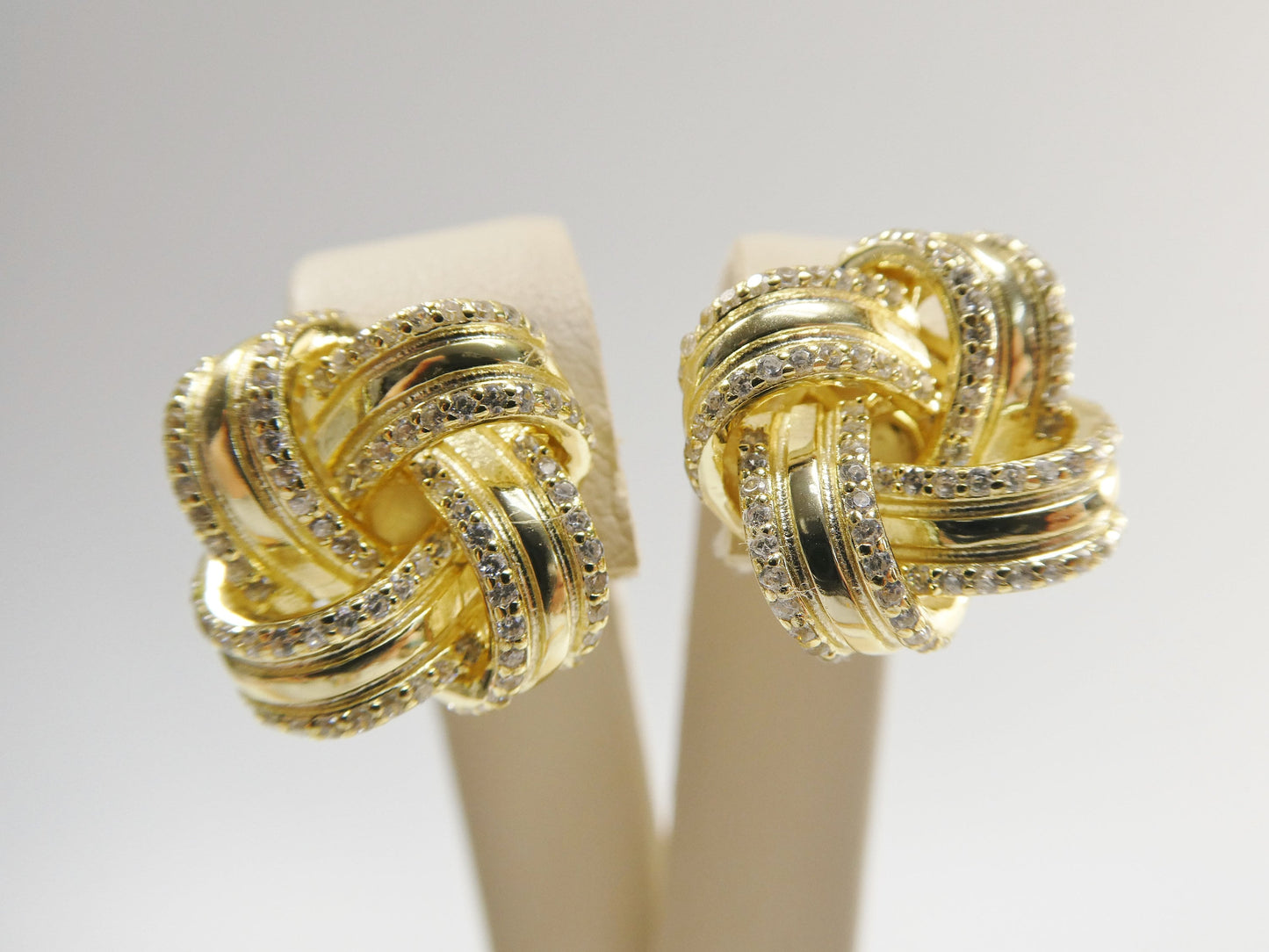 Real 925 Sterling Silver Love Knot Style 14k Yellow Gold Color Finish Push Post Earrings
