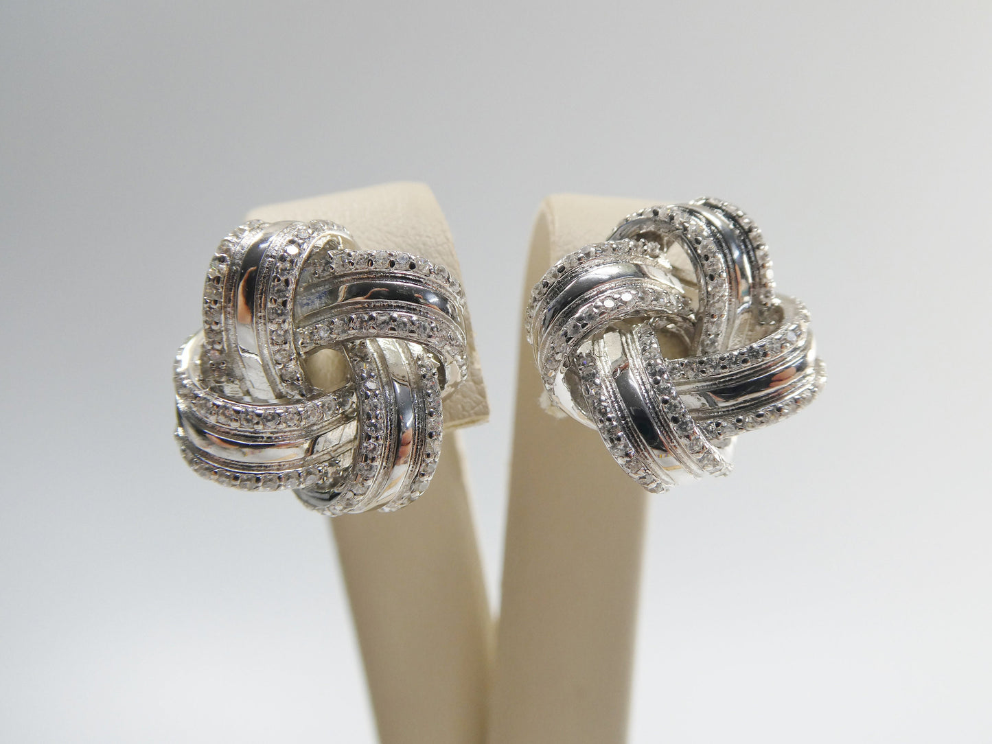 Real 925 Sterling Silver Love Knot Style 14k Yellow Gold Color Finish Push Post Earrings